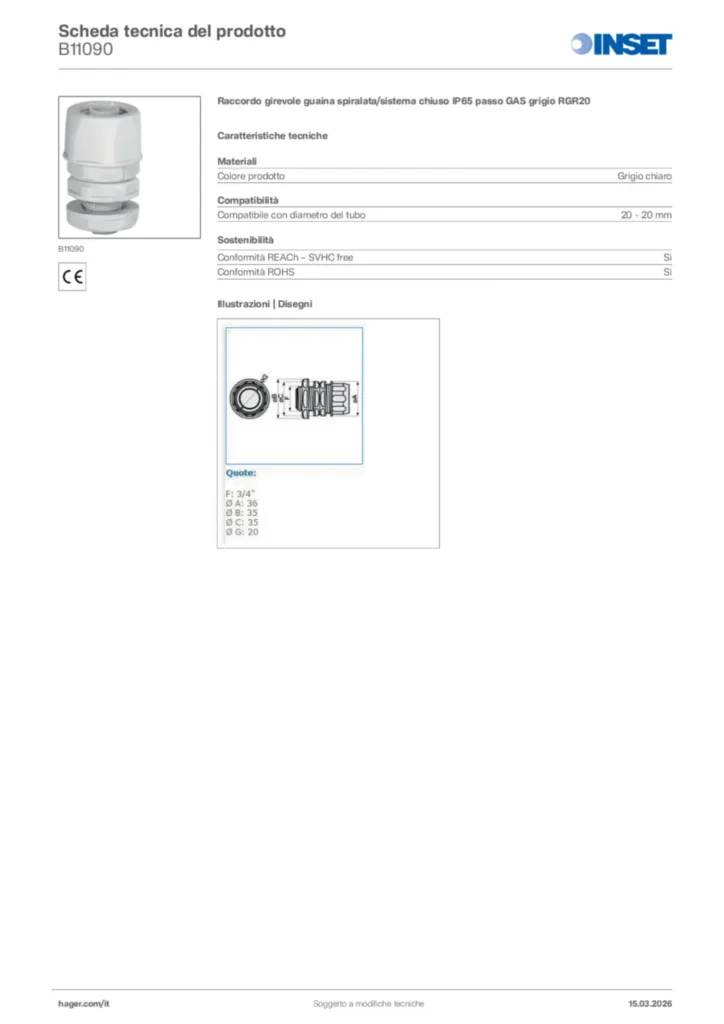 Immagine Inset Scheda tecnica del prodotto B11090 | Hager Italia