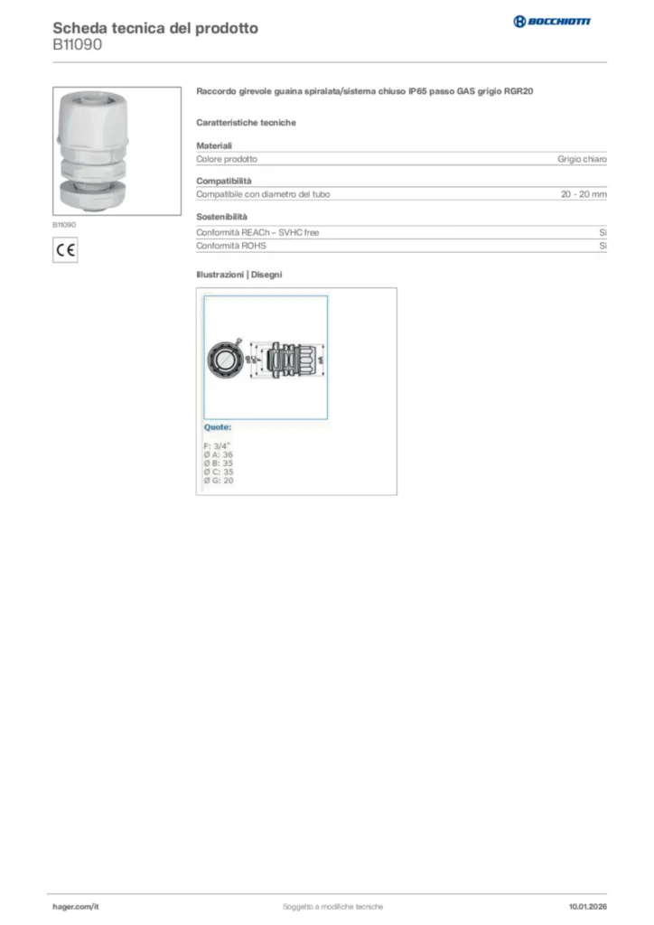 Immagine Bocchiotti Scheda tecnica del prodotto B11090 | Hager Italia