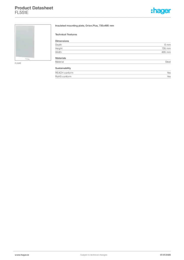 Image Hager Product data sheet FL551E  | Hager