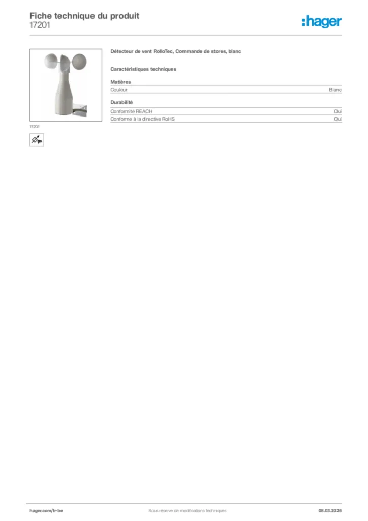 Image Hager Fiche technique du produit 17201 | Hager Belgique