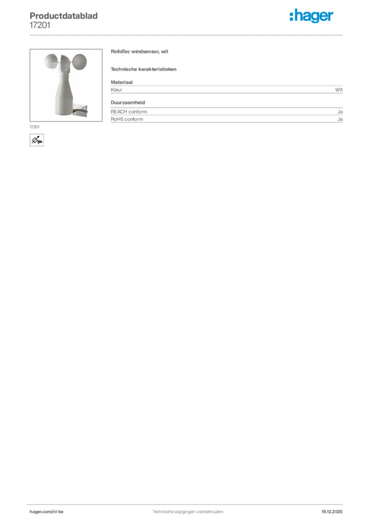 Afbeelding Hager Productdatablad 17201 | Hager Belgium
