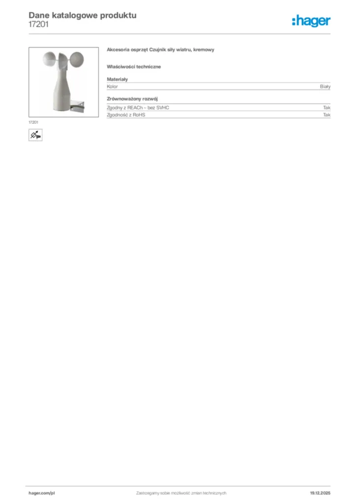 Zdjęcie Hager Karta katalogowa 17201 | Hager Polska