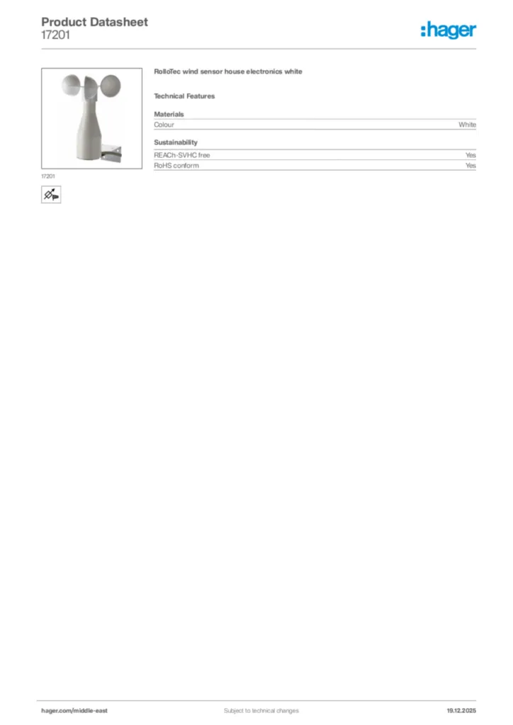 Image Hager Product data sheet 17201  | Hager