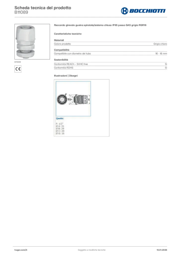Immagine Bocchiotti Scheda tecnica del prodotto B11089 | Hager Italia