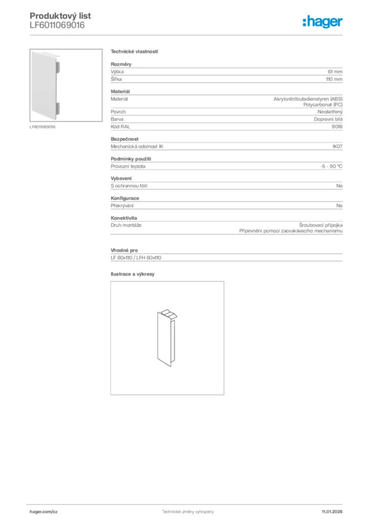 Obrázek Hager Product data sheet LF6011069016 | Hager