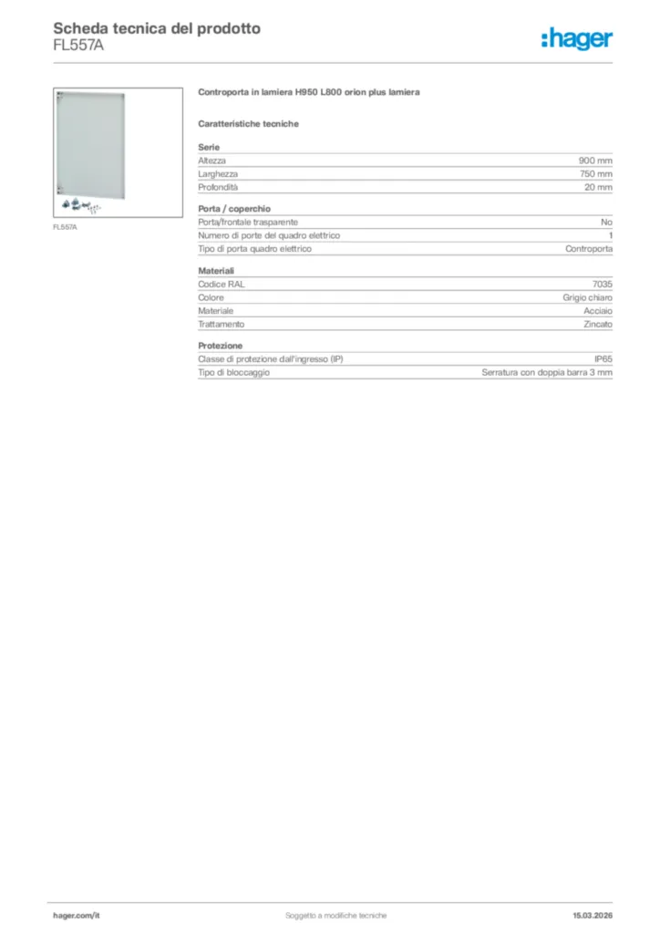 Immagine Hager Scheda tecnica del prodotto FL557A | Hager Italia