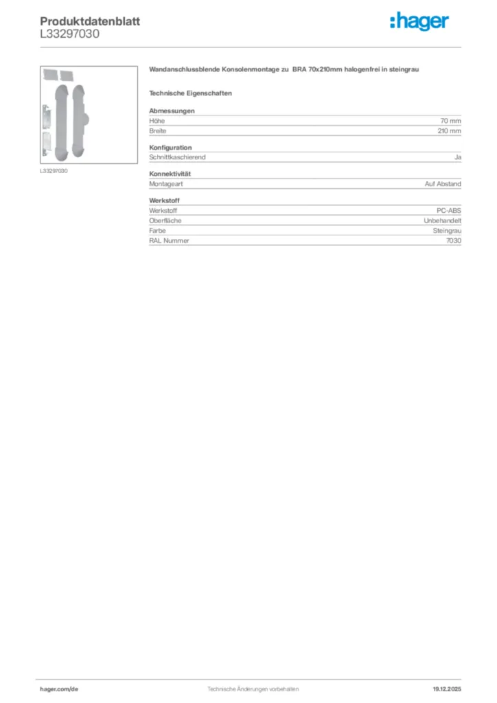 Bild Hager Produktdatenblatt L33297030 | Hager Deutschland