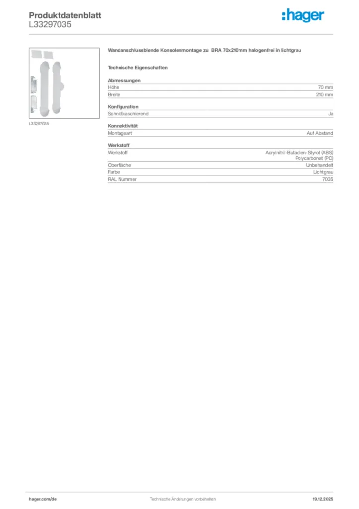 Bild Hager Produktdatenblatt L33297035 | Hager Deutschland