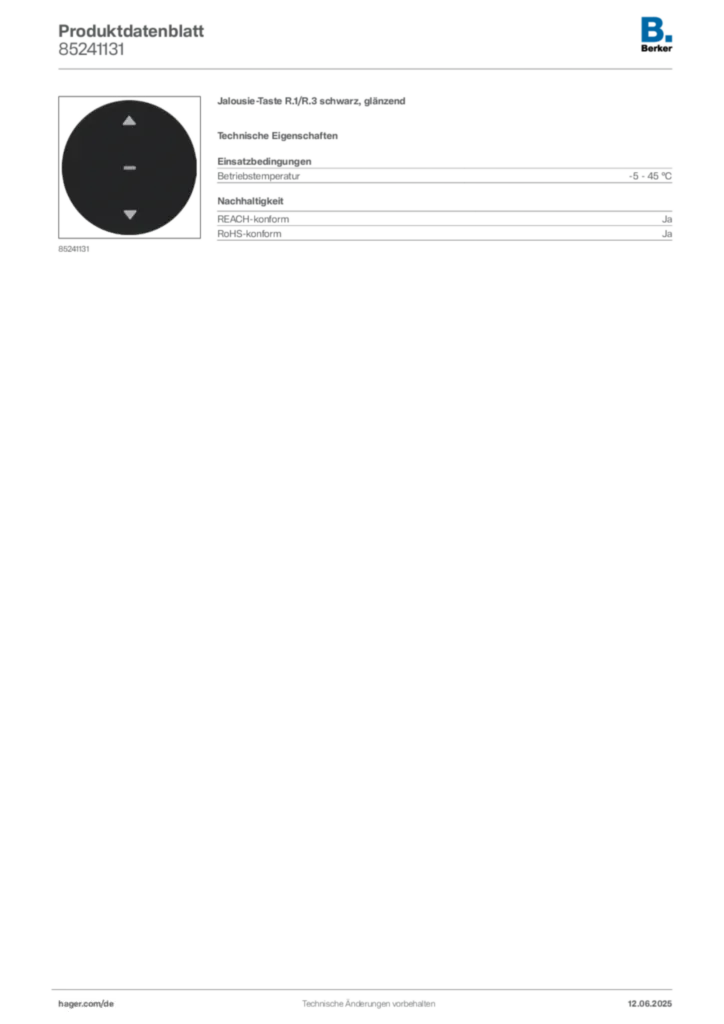 Bild Berker Produktdatenblatt 85241131 | Hager Deutschland
