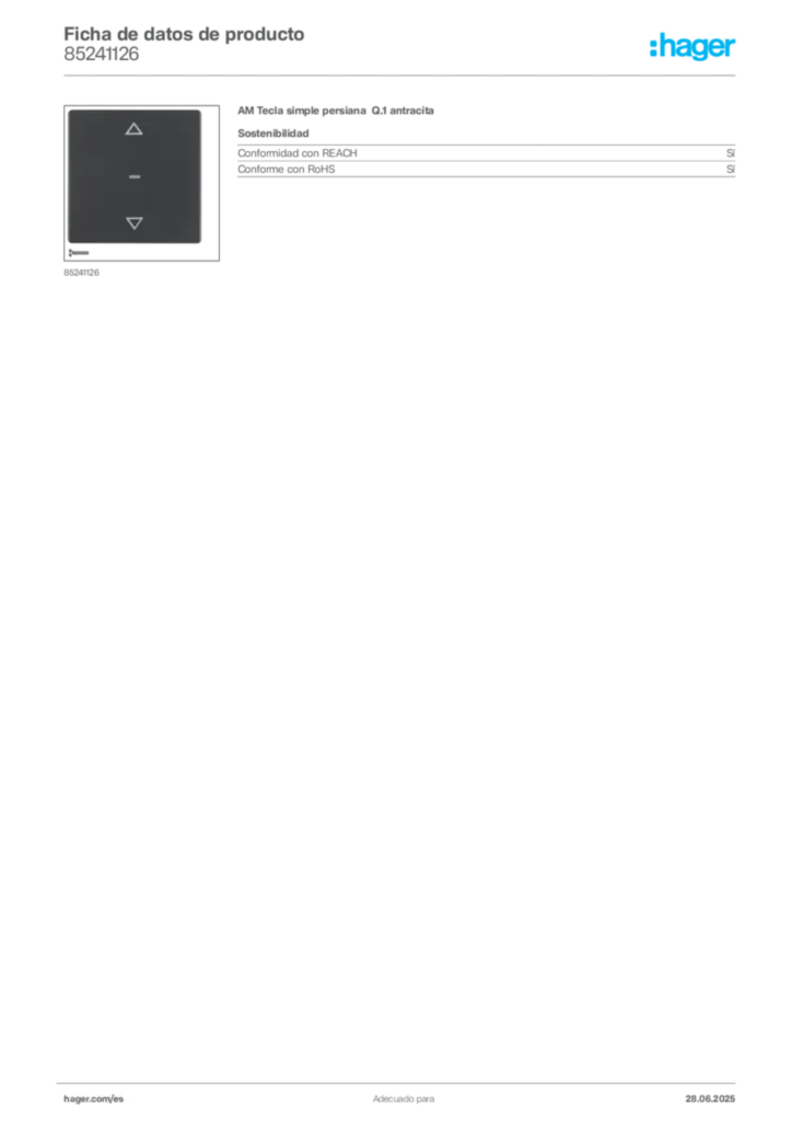 Imagen Hager Ficha de datos de producto 85241126 | Hager España