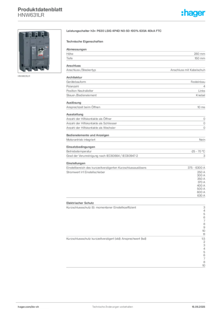 Bild Hager Produktdatenblatt HNW631LR | Hager Schweiz