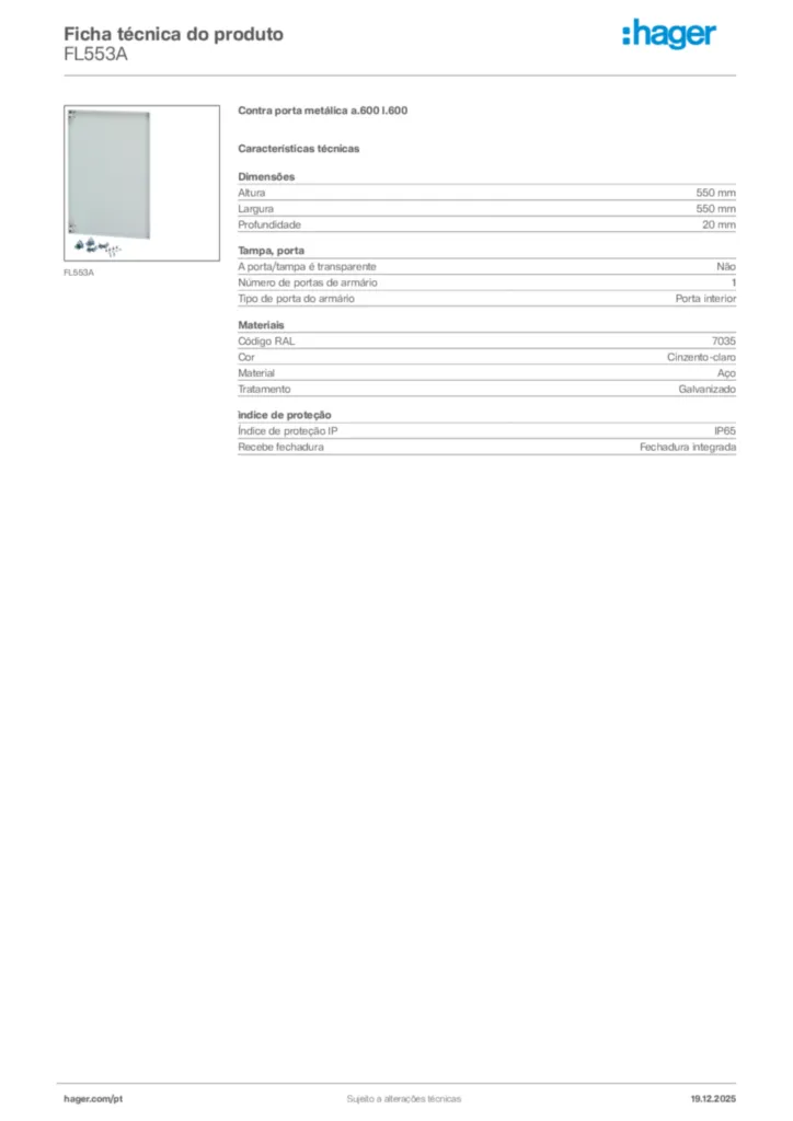 Imagem Hager Ficha técnica do produto FL553A | Hager Portugal