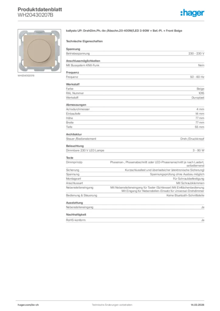 Bild Hager Produktdatenblatt WH20430207B | Hager Schweiz