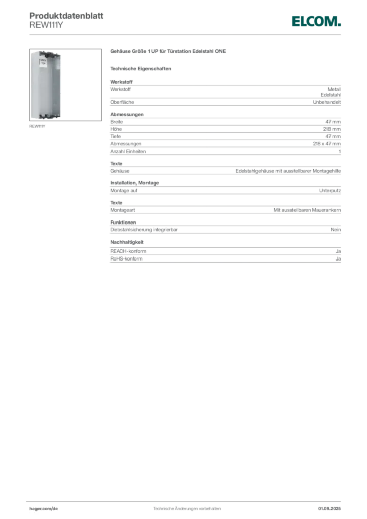 Elcom Produktdatenblatt REW111Y