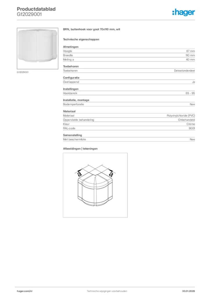 Afbeelding Hager Productdatablad G12029001 | Hager Nederland