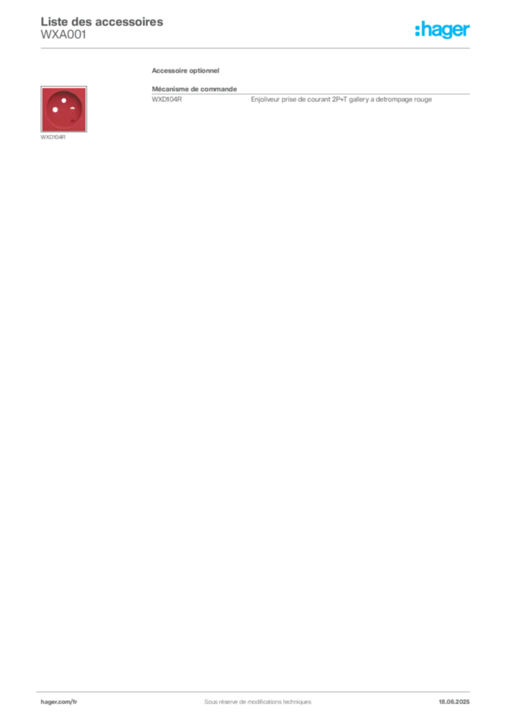 Image Hager Fiche technique du produit WXA001 | Hager France