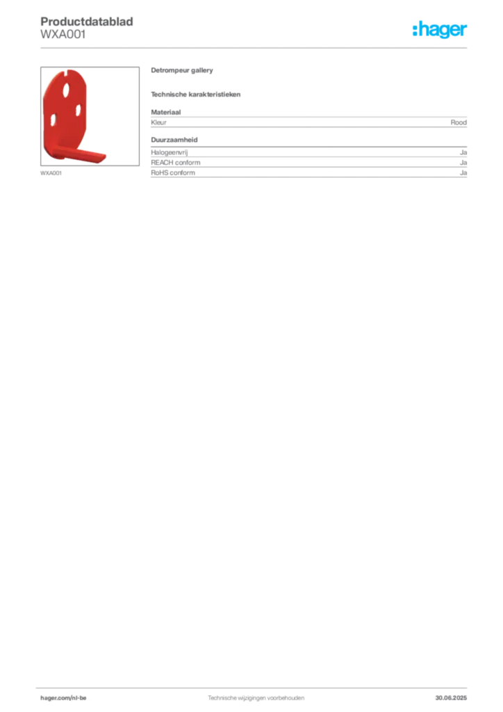Afbeelding Hager Productdatablad WXA001 | Hager Belgium