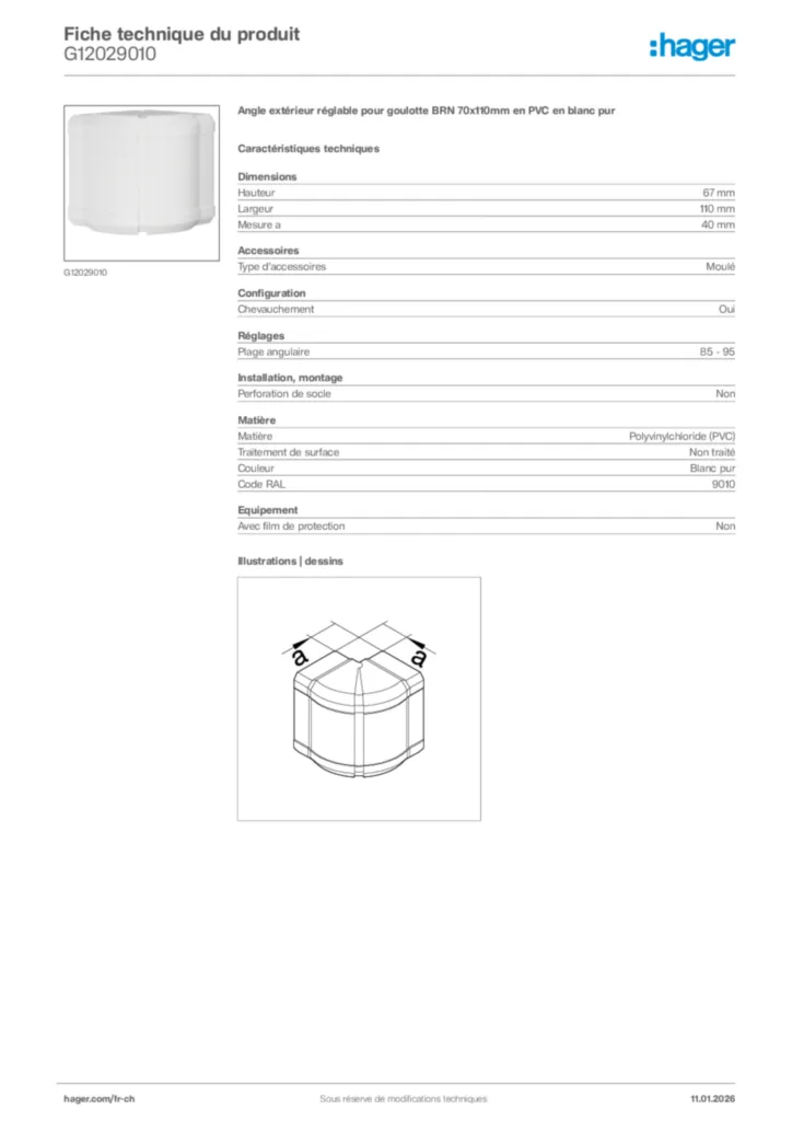 Image Hager Fiche technique du produit G12029010 | Hager Suisse