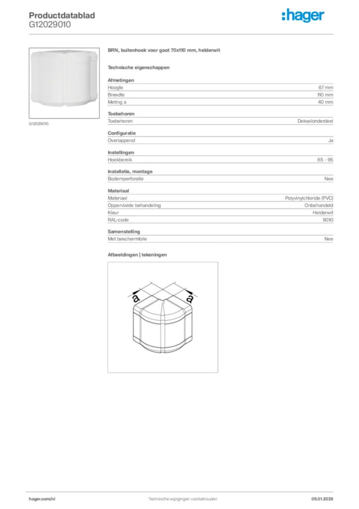 Afbeelding Hager Productdatablad G12029010 | Hager Nederland