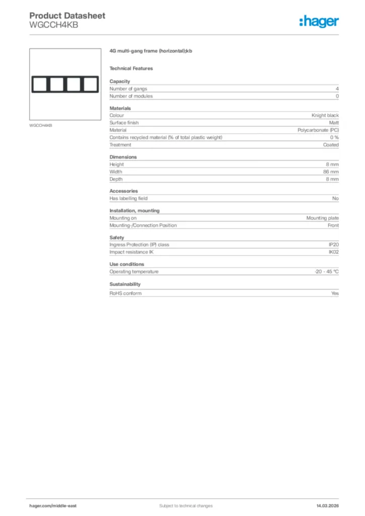 Image Hager Product data sheet WGCCH4KB  | Hager
