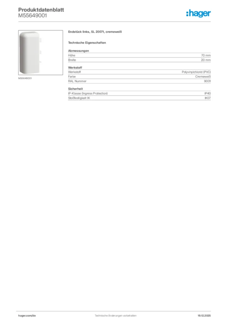 Bild Hager Produktdatenblatt M55649001 | Hager Deutschland