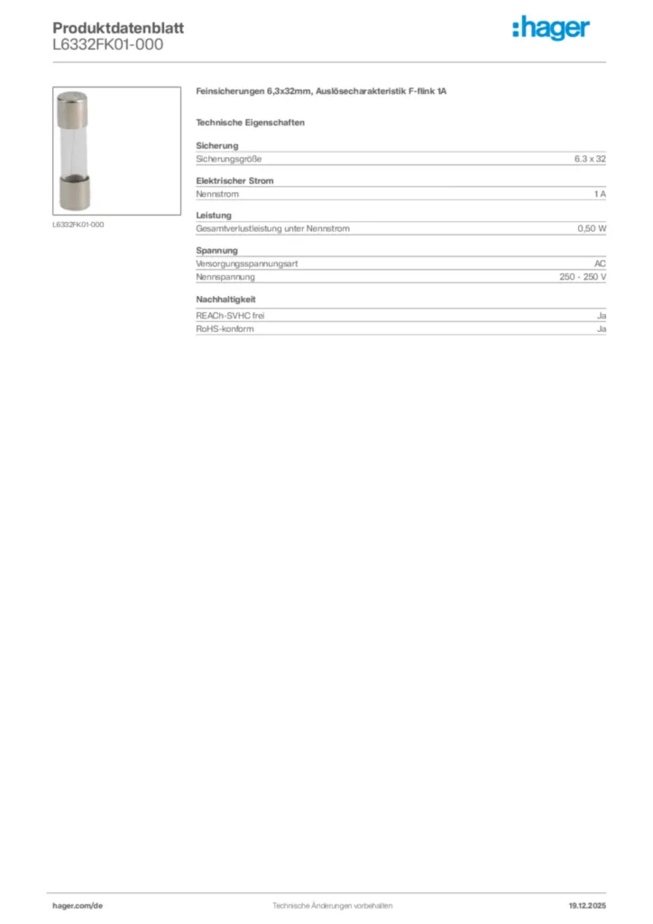 Bild Hager Produktdatenblatt L6332FK01-000 | Hager Deutschland