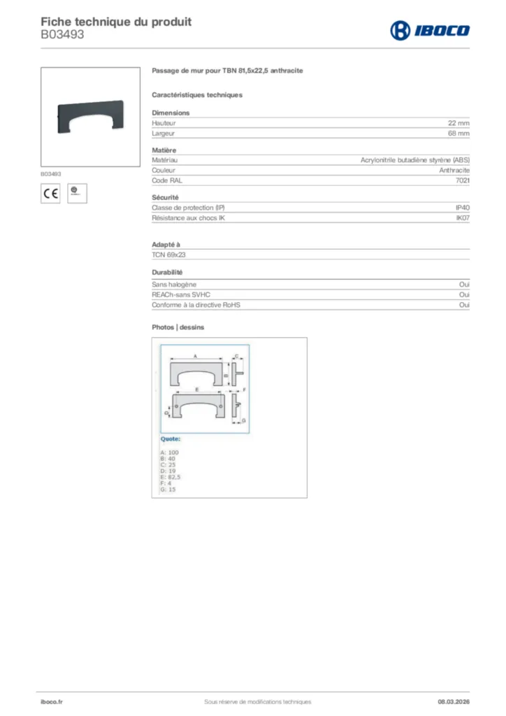 Image Iboco Fiche technique du produit B03493 | Hager France