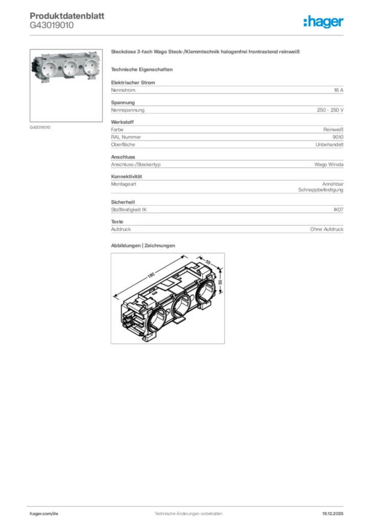 Bild Hager Produktdatenblatt G43019010 | Hager Deutschland