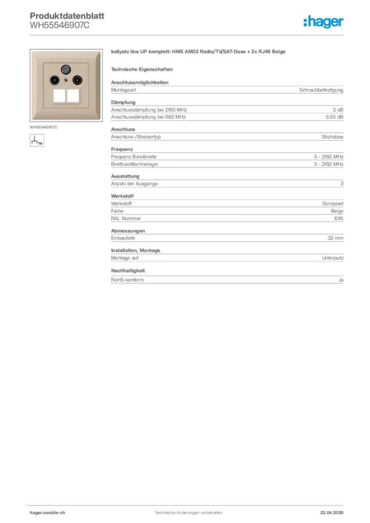 Bild Hager Produktdatenblatt WH55546907C | Hager Schweiz