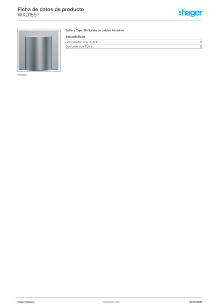 Imagen Hager Ficha de datos de producto WXD155T | Hager España