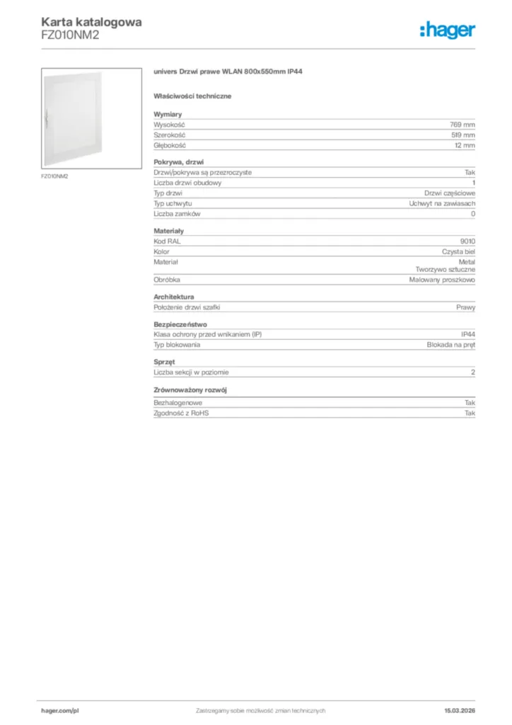 Zdjęcie Hager Karta katalogowa FZ010NM2 | Hager Polska