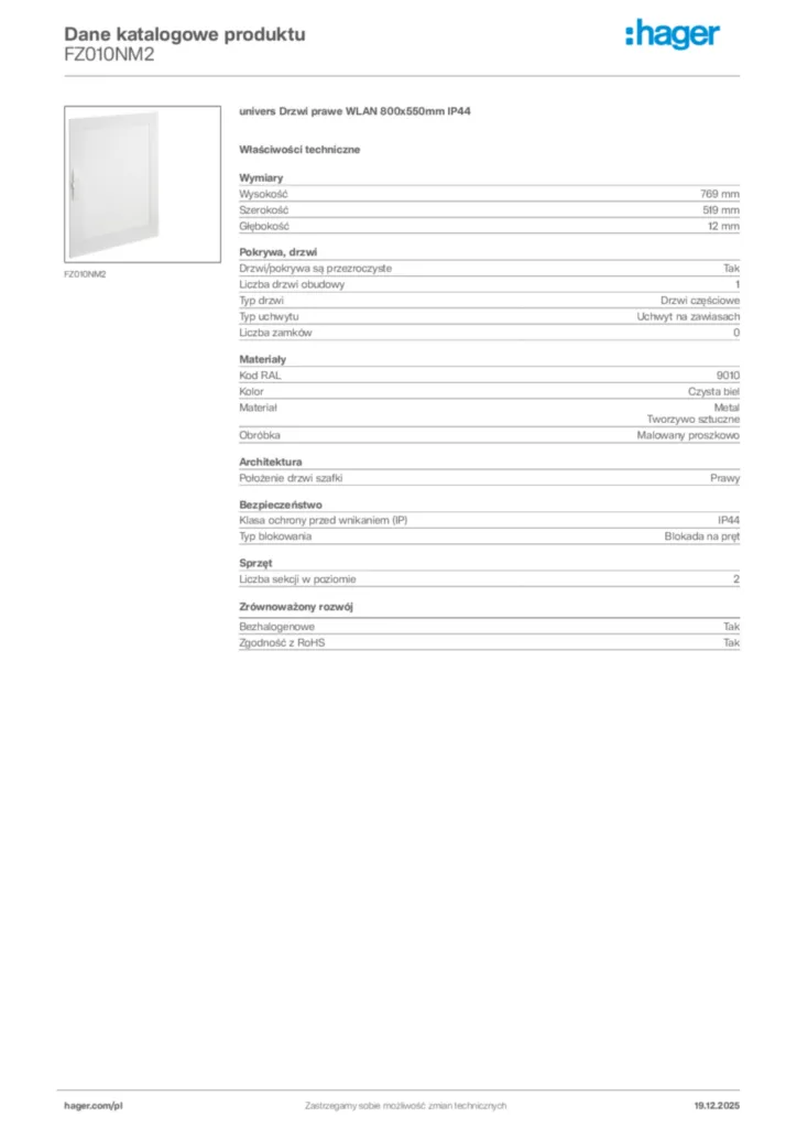 Zdjęcie Hager Karta katalogowa FZ010NM2 | Hager Polska
