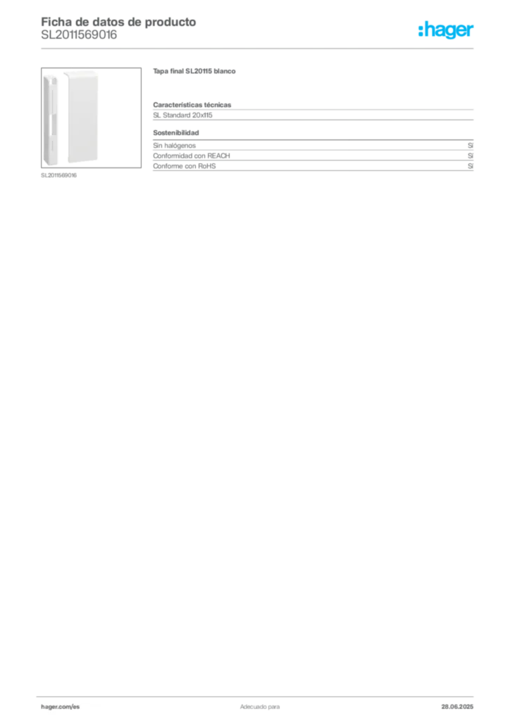 Imagen Hager Ficha de datos de producto SL2011569016 | Hager España