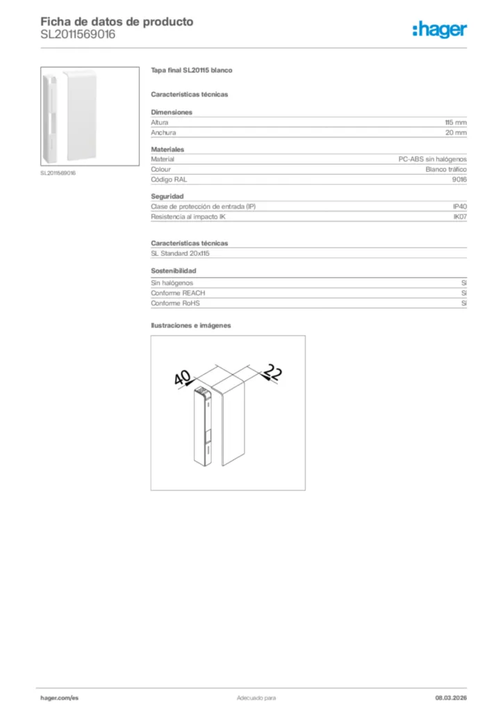 Imagen Hager Ficha de datos de producto SL2011569016 | Hager España