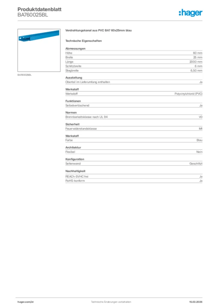 Bild Hager Produktdatenblatt BA760025BL | Hager Deutschland