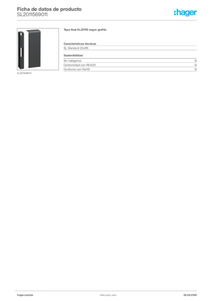 Imagen Hager Ficha de datos de producto SL2011569011 | Hager España