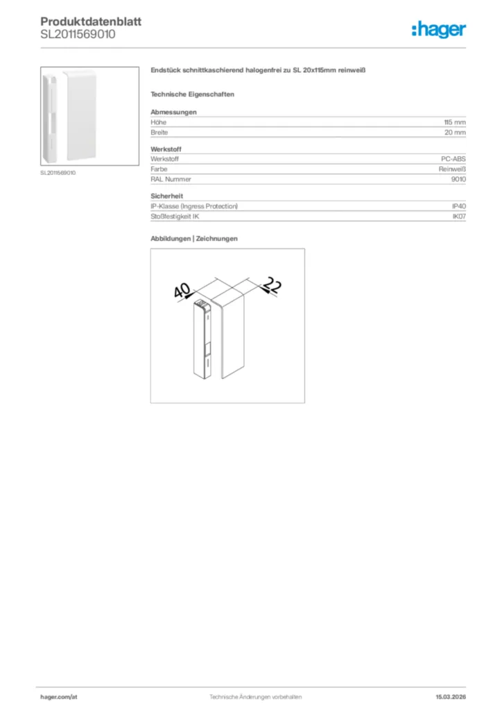 Bild Hager Produktdatenblatt SL2011569010 | Hager Deutschland