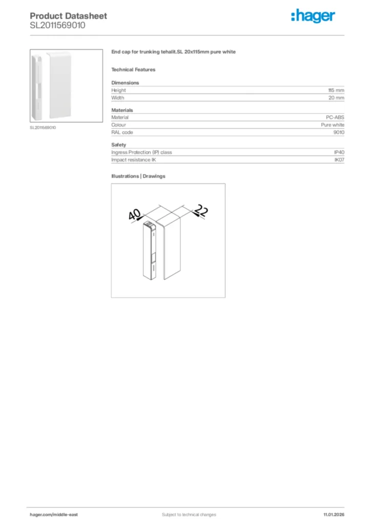 Image Hager Product data sheet SL2011569010  | Hager