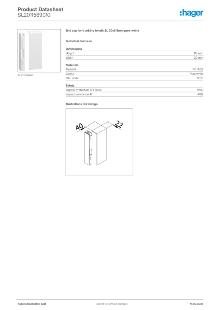 Image Hager Product data sheet SL2011569010  | Hager