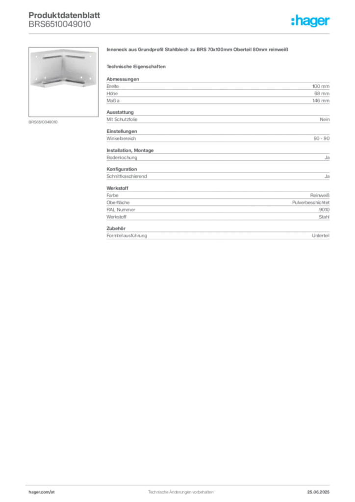 Bild Hager Produktdatenblatt BRS6510049010 | Hager Deutschland