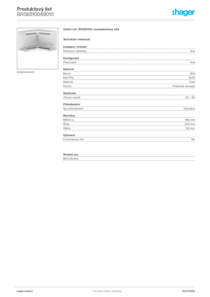 Obrázek Hager Produktový list BRS6510049010 | Hager