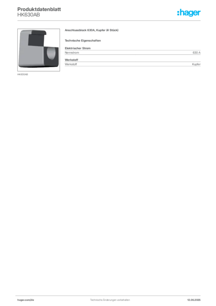 Hager Produktdatenblatt HK630AB