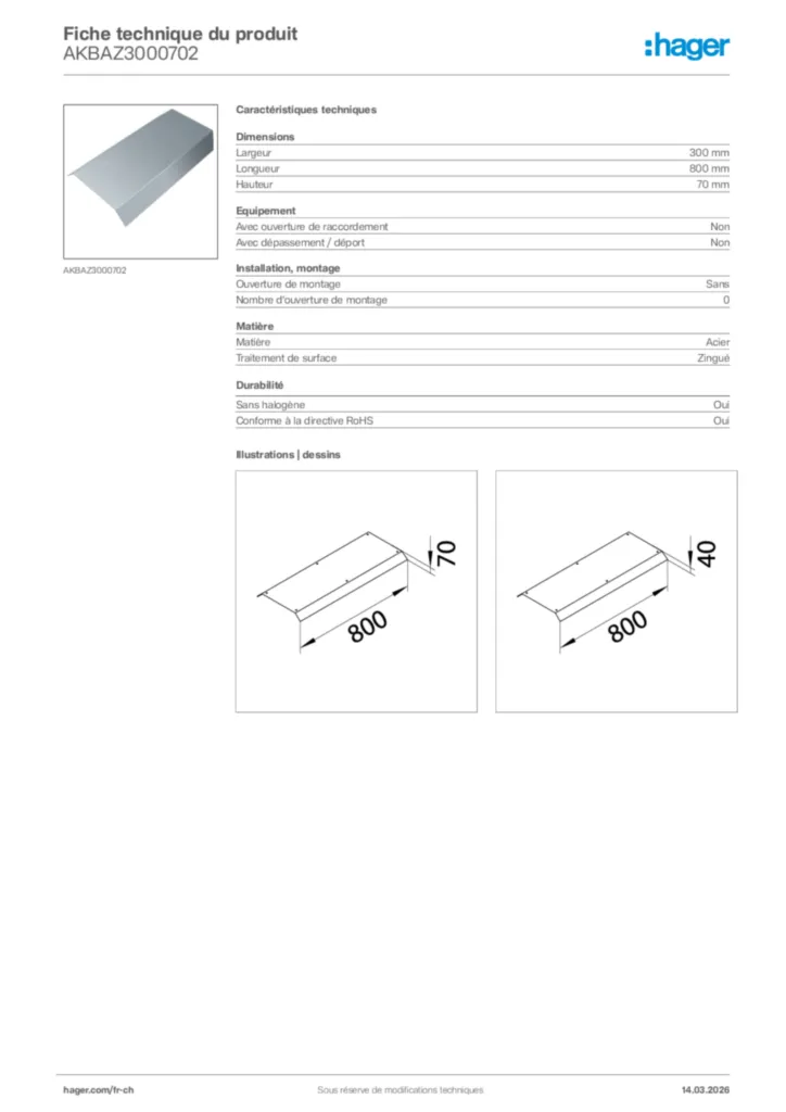 Image Hager Fiche technique du produit AKBAZ3000702 | Hager Suisse