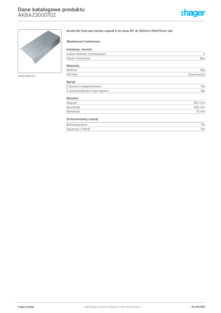 Zdjęcie Hager Karta katalogowa AKBAZ3000702 | Hager Polska