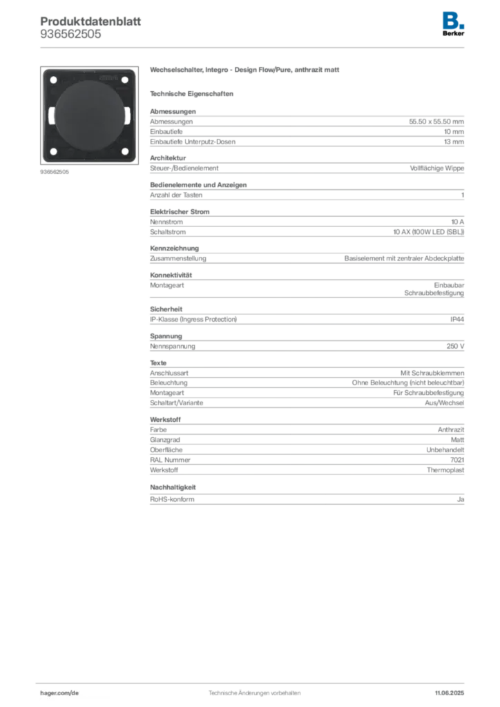 Berker Produktdatenblatt 936562505