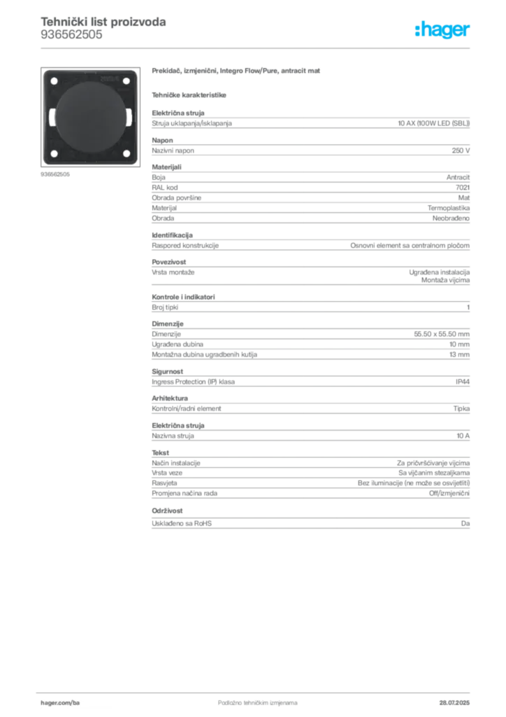 Slika Hager Product data sheet 936562505  | Hager