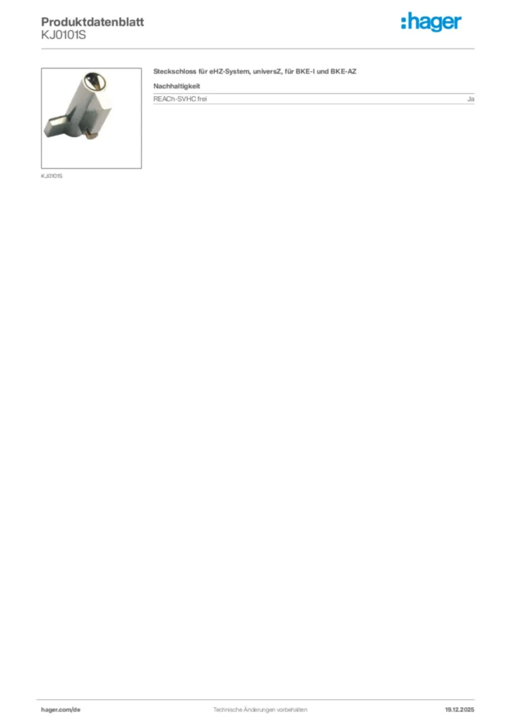 Bild Hager Produktdatenblatt KJ0101S | Hager Deutschland