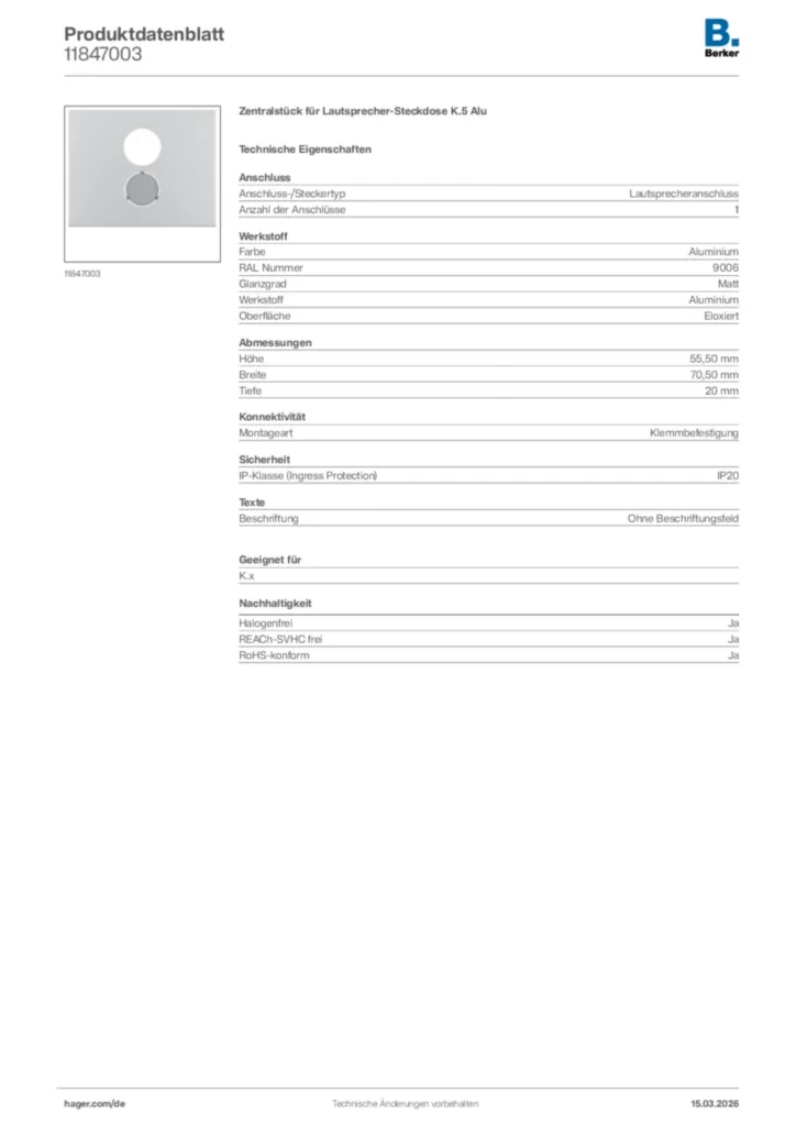 Bild Berker Produktdatenblatt 11847003 | Hager Deutschland