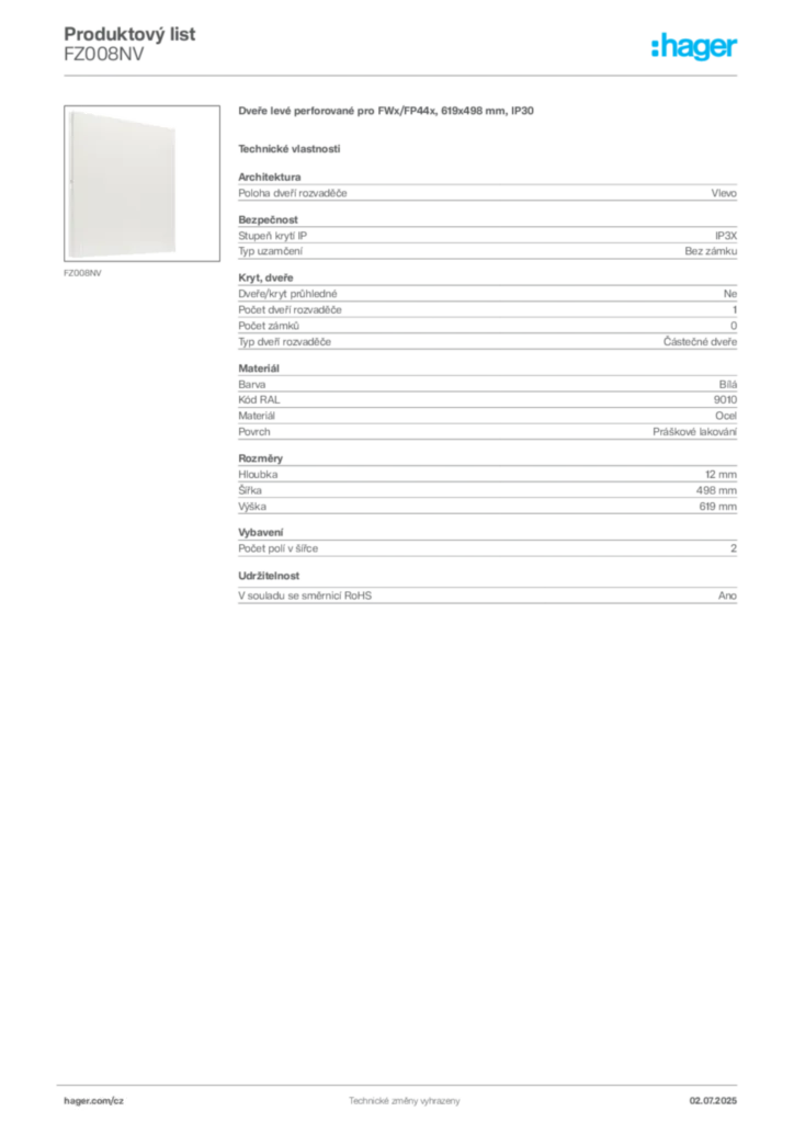 Obrázek Hager Produktový list FZ008NV | Hager