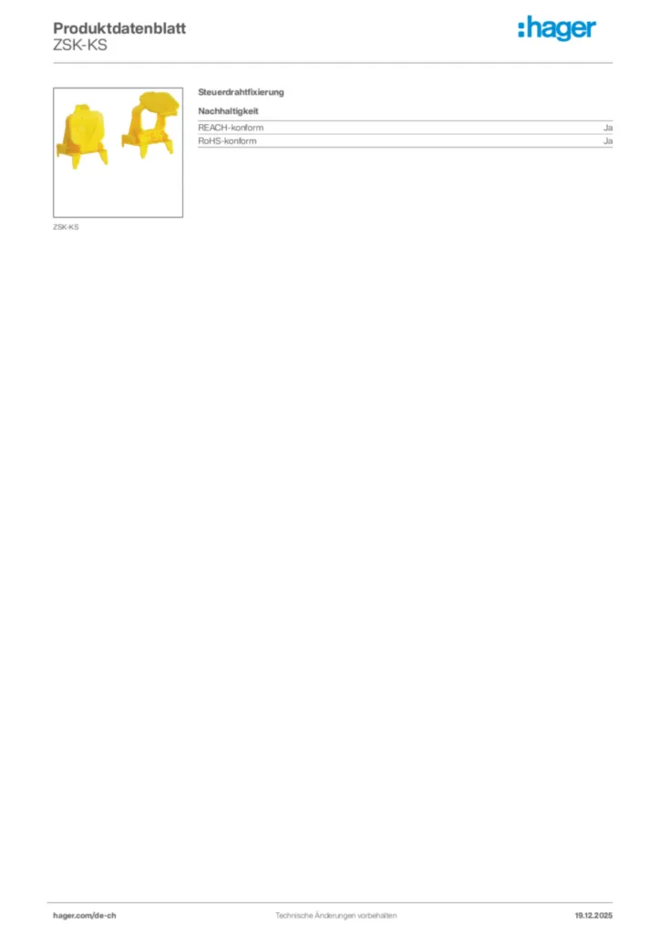 Bild Hager Produktdatenblatt ZSK-KS | Hager Schweiz